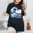 Blue Cats Wave For Kamala Drôle Chat Propriétaires Kamala Harris T-shirt oversize confortable pour femme Black