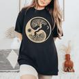 Bonsaï Yin Yangintage Rétro Japonais Zen Bouddhiste T-shirt oversize confortable pour femme Black