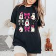 Cute Ghost Coquette Aesthetic Pink Bows Spooky Season Girl Women's Oversized Comfort T-Shirt Black