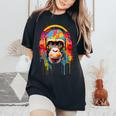 Donna Divertente Scimmia Anni '60 '70 Groovy Gorilla Hippie Ape Cool Monkey Con Collo A T-shirt comoda oversize da donna Black