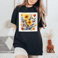 Donna Formica Fiore Cuori Intorno Boho Stile Grafica Con Collo A T-shirt comoda oversize da donna Black