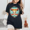 Donna Serape Cow Skull Print Sunflower Leopard Turquoise Con Collo A T-shirt comoda oversize da donna Black