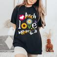 Donna Teach Love Inspire Sunflower Teachers Inspirational Con Collo A T-shirt comoda oversize da donna Black