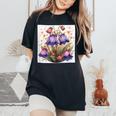 Epimedium Fiore Con Cuori Intorno Stile Boho Grafica T-shirt comoda oversize da donna Black