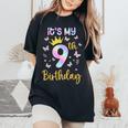 Farfalla 9° Compleannoestito Carino 9 Anni Ragazza Bambini T-shirt comoda oversize da donna Black