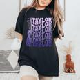 Girl Retro Taylor First Name Personalized Groovy 80'S Purple Women's Oversized Comfort T-Shirt Black