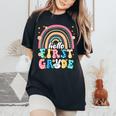 Groovy Rainbow Hello First Grade First Day Teacher Kid Women's Oversized Comfort T-Shirt Black