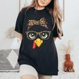 Leopard Print Thanksgiving Turkey Face Glasses Girls Women's Oversized Comfort T-Shirt Black