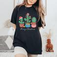 Merry Christmas Cactus Tree Lights Cactus Lover Xmas Women's Oversized Comfort T-Shirt Black