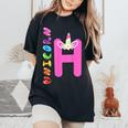 Monogramma Lettera H Con Nome Unicorno Per Ragazze E Donne T-shirt comoda oversize da donna Black