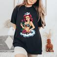 Nautical Pinup Girl With Red Hair And Polka Dot Bikini T-shirt comoda oversize da donna Black