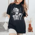 Skeleton Messy Bun Coffee Halloween Coffee Lover Mom Women's Oversized Comfort T-Shirt Black