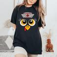 Thanksgiving Scrub Tops Turkey Face Nurse Holiday Women's Oversized Comfort T-Shirt Black
