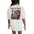 Feelin Feral Vintage Retro Raccoon With Wine Lovers Women's Oversized Comfort T-Shirt Back Print Ivory