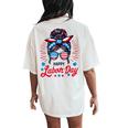 Happy Labor Day Labor Day Messy Bun Usa Flag Women's Oversized Comfort T-Shirt Back Print Ivory