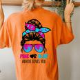 Messy Bun Pink Or Blue Auntie Loves You Gender Reveal Women's Oversized Comfort T-Shirt Back Print Yam