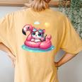 Cute Kitten Cat Pink Flamingo Summer Vibes Beach Lover Girls Women's Oversized Comfort T-Shirt Back Print Mustard