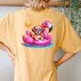 Cute Puppy Dog Pink Flamingo Summer Vibes Beach Lover Girls Women's Oversized Comfort T-Shirt Back Print Mustard