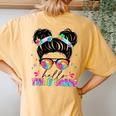 Hello Third Grade Messy Bun Tie Dye Back To School Women's Oversized Comfort T-Shirt Back Print Mustard