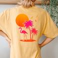 Pink Flamingo Summer Vibes Palm Trees Tropical Summer Women's Oversized Comfort T-Shirt Back Print Mustard