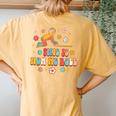 Montessori Teacher Groovy Back To School This Is How We Roll Women's Oversized Comfort T-Shirt Back Print Yam