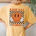 Race Day Vibes Checkered Flag Car Racing Mom Dad Race Car Women's Oversized Comfort T-Shirt Back Print Yam