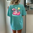 Cute Kitten Cat Pink Flamingo Summer Vibes Beach Lover Girls Women's Oversized Comfort T-Shirt Back Print Chalky Mint