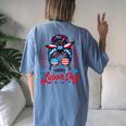 Happy Labor Day Labor Day Messy Bun Usa Flag Women's Oversized Comfort T-Shirt Back Print Blue Jean