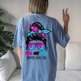 Messy Bun Pink Or Blue Auntie Loves You Gender Reveal Women's Oversized Comfort T-Shirt Back Print Blue Jean