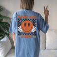 Race Day Vibes Checkered Flag Car Racing Mom Dad Race Car Women's Oversized Comfort T-Shirt Back Print Blue Jean