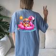 Cute Puppy Dog Pink Flamingo Summer Vibes Beach Lover Girls Women's Oversized Comfort T-Shirt Back Print Moss