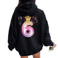 6 ° Compleanno Regalo Ragazze Palloncini Rosa Corona Sei Felpa con cappuccio oversize da donna con stampa posteriore Black
