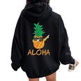 Ananas Frutta Aloha Spiagge Hawaii Da Surf Felpa con cappuccio oversize da donna con stampa posteriore Black