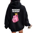 Boxing Queen Da Boxe Da Donna Boxe Da Ragazza Felpa con cappuccio oversize da donna con stampa posteriore Black