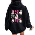 Cute Ghost Coquette Aesthetic Pink Bows Spooky Season Girl Women Oversized Hoodie Back Print Black