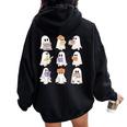 Cute Ghost Reading Books Teacher Halloween Reading Women Oversized Hoodie Back Print Black