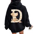 D Iniziale Monogramma Alfabeto Lettera Animale Bambino Boho Cucciolo Cane Felpa con cappuccio oversize da donna con stampa posteriore Black