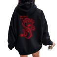 Dragon Streetwear E-Girl Estetico Retrò E-Boy Senpai Japan Felpa con cappuccio oversize da donna con stampa posteriore Black