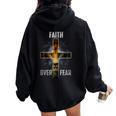 Faith Over Fear Christian Jesus Christ Cross The Lion Mens Women Oversized Hoodie Back Print Black
