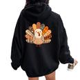 Fall Autumn Turkey Thanksgiving Family Matching Girls Women Oversized Hoodie Back Print Black