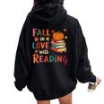 Fall In Love With Reading Autumn Thanksgiving Teacher Women Oversized Hoodie Back Print Black