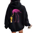 Fenicottero Rosa Bere Birra Divertente Flamingo Felpa con cappuccio oversize da donna con stampa posteriore Black