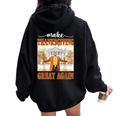 Make Thanksgiving Great Again Autumn Fall Leaves Women Oversized Hoodie Back Print Black