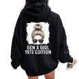 Gen X Girl 1972 Edition Blonde Messy Bun Birthday Women Oversized Hoodie Back Print Black