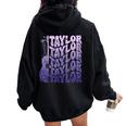 Girl Retro Taylor First Name Personalized Groovy 80'S Purple Women Oversized Hoodie Back Print Black