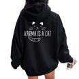 Karma Is A Cat Music Lover Fan Cat Cadeau Pour Les Amoureux Des Chats Sweat à capuche oversize pour femme avec imprimé dans le dos Black