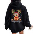 Kindergarten Squad Plaid Reindeer Santa Teacher Christmas Women Oversized Hoodie Back Print Black