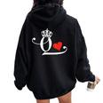 King & Queen Of Hearts Matching Couple Saint Valentine's Day Women Oversized Hoodie Back Print Black