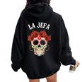 La Jefa Sugar Skullêtements Mexicain Dia De Los Muertos Dead Sweat à capuche oversize pour femme avec imprimé dans le dos Black