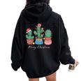 Merry Christmas Cactus Tree Lights Cactus Lover Xmas Women Oversized Hoodie Back Print Black